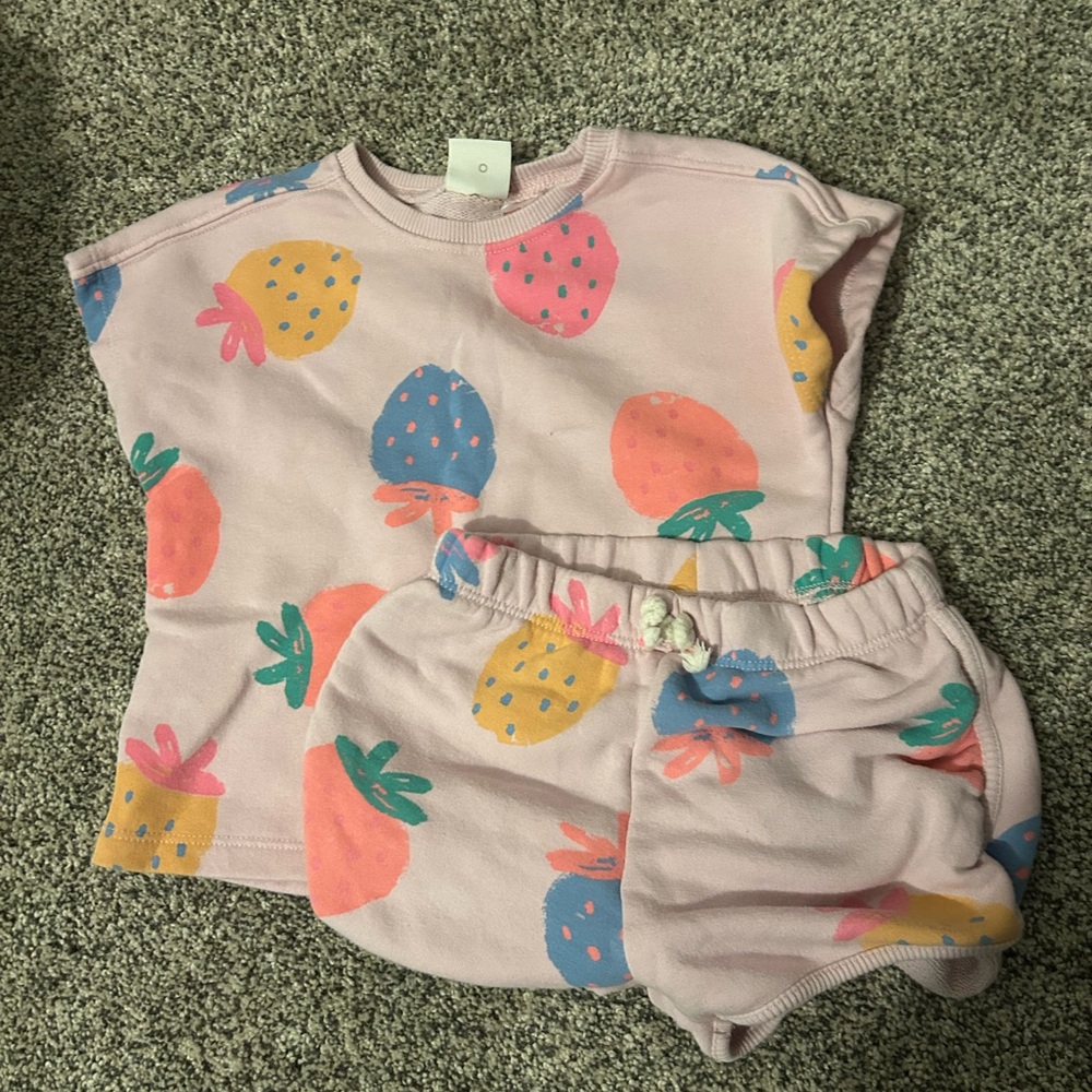Zara Pink Strawberry Print Two-Piece Pajama Set